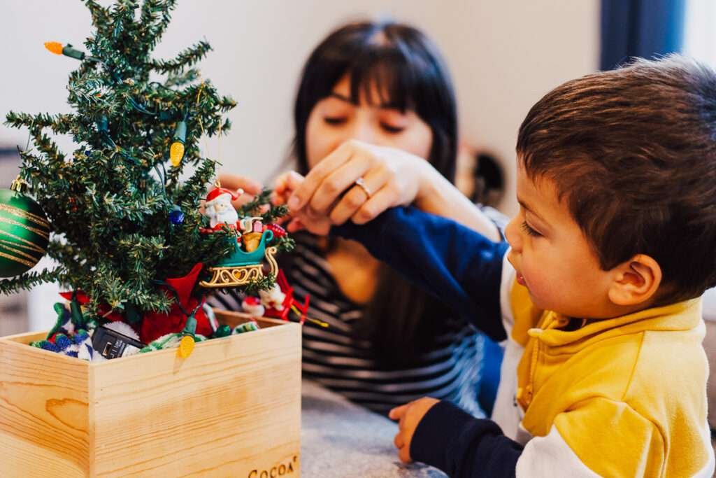 family christmas activities, simply sid & co, decorating a christmas tree with a toddler